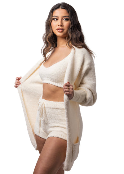 CARDIGAN TEDDY-CRÈME (3-PIECE SET) V-NECK