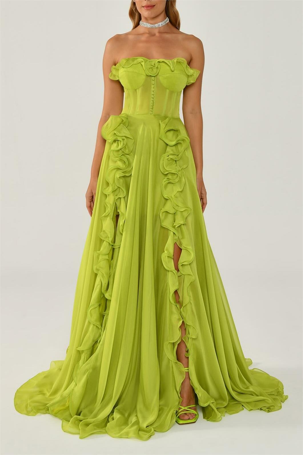 Amora™ | Frill Sweetheart Neck Maxi Dress