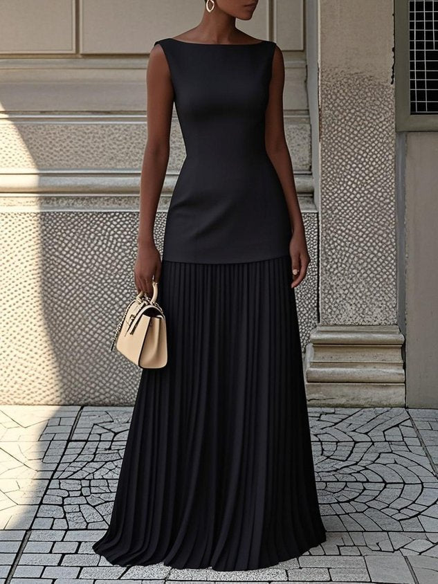 Mariselle™ | Pleated Elegance Maxi Dress