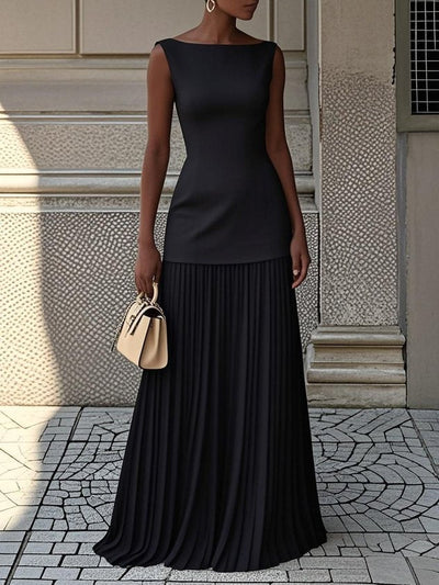 Mariselle™ | Pleated Elegance Maxi Dress