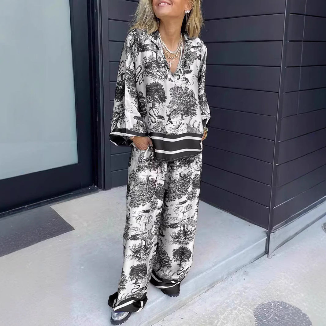 Verelina™ | Women’s V-Neck Printed Two-Piece Set