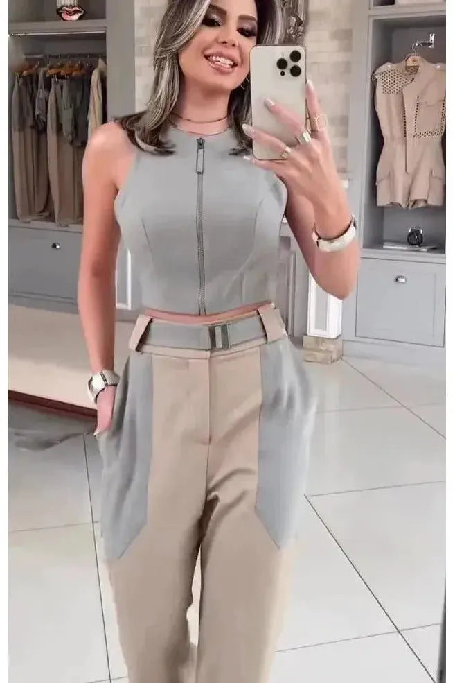 Elara | Casual Backless Vest Set