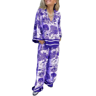 Verelina™ | Women’s V-Neck Printed Two-Piece Set