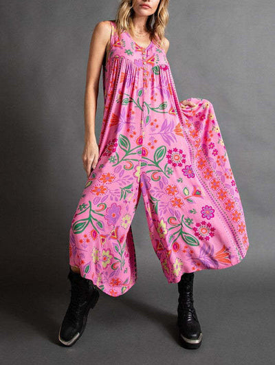Rosavine™ | Vintage Print Jumpsuit with Loose Sleeves