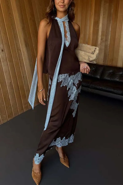 Celunara™ | Contrast Satin Maxi Set