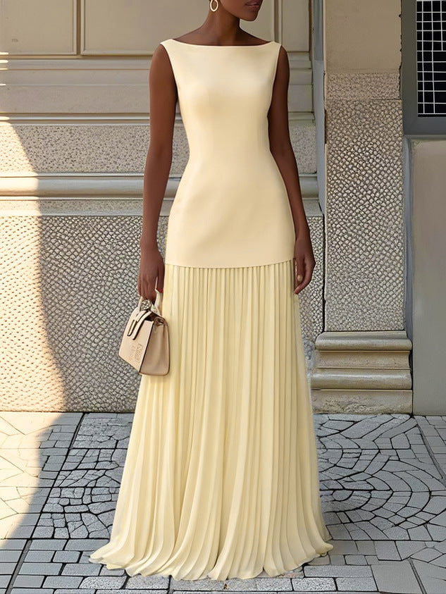 Mariselle™ | Pleated Elegance Maxi Dress
