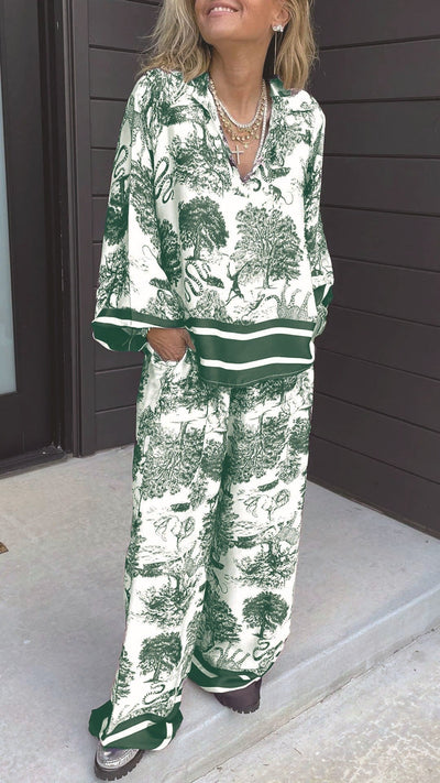 Verelina™ | Women’s V-Neck Printed Two-Piece Set