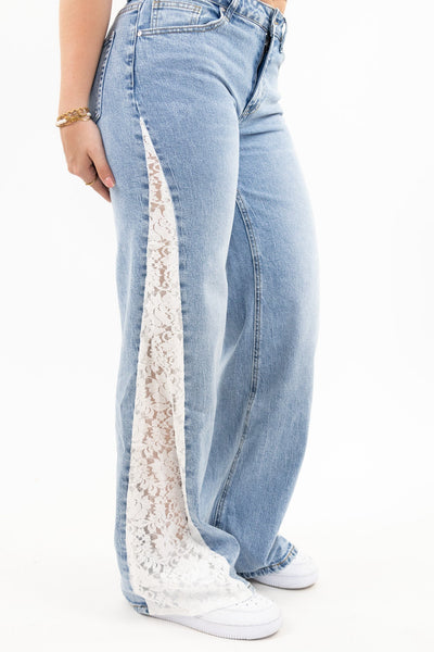 LaceLegion™ Wide-Leg Lace-Trim Jeans