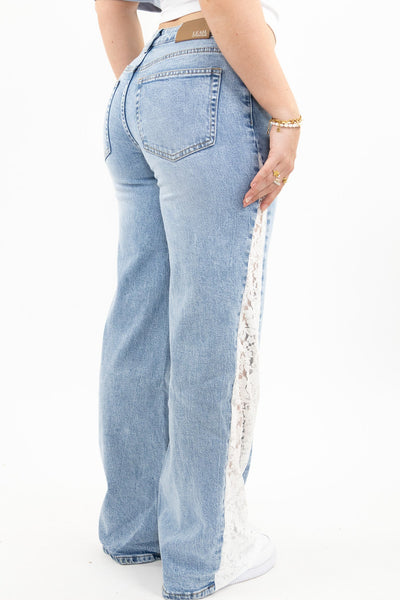 LaceLegion™ Wide-Leg Lace-Trim Jeans