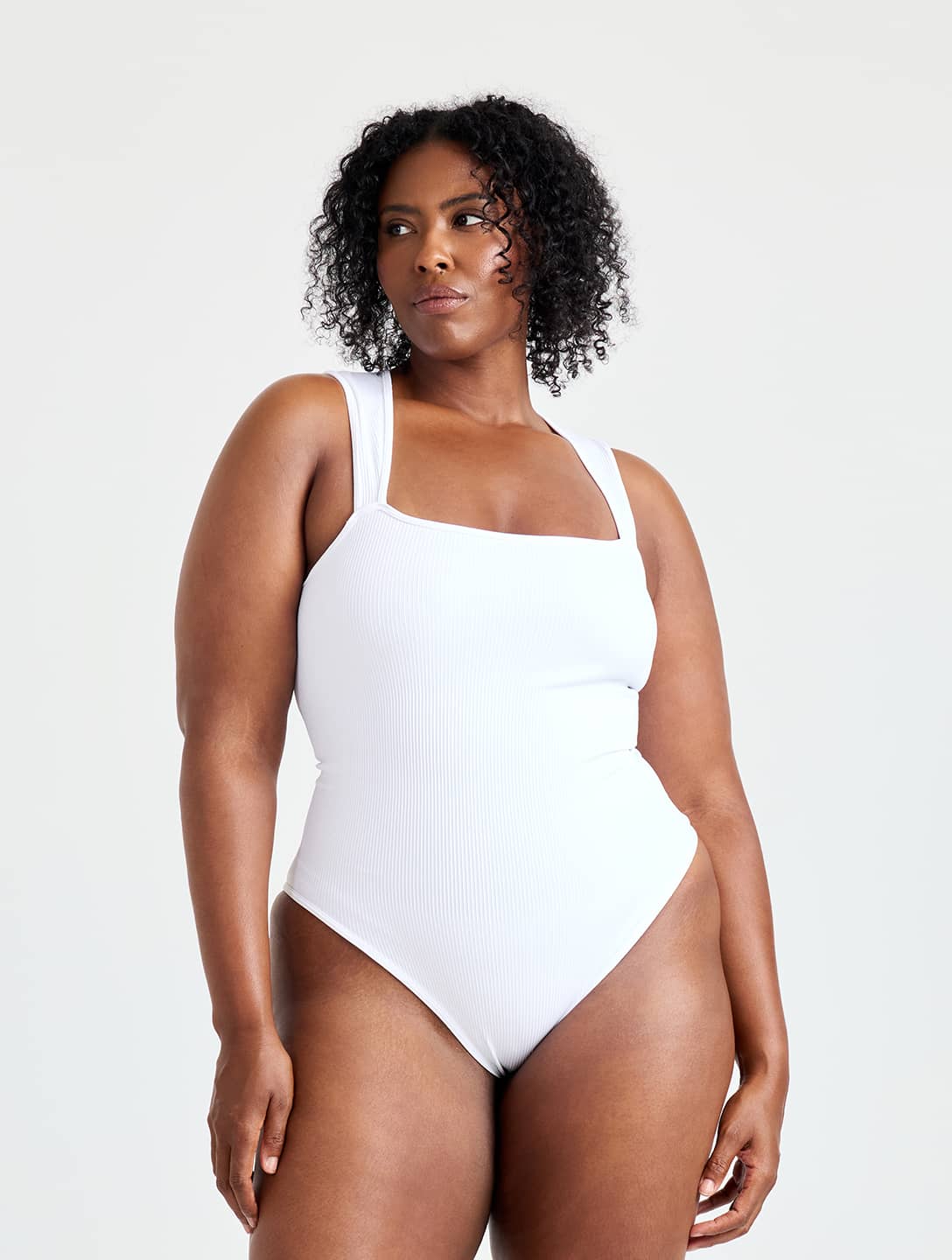 Ribbed Square Neck Shapewear Bodysuit