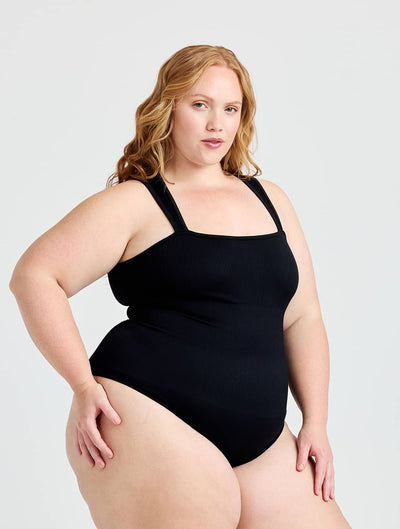 Ribbed Square Neck Shapewear Bodysuit