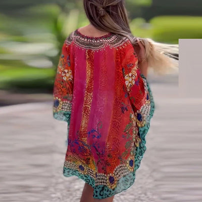 Retro‑Floral Boho Mini Dress