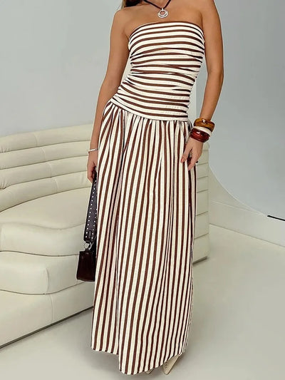 Celestia Striped Mesh Midi Dress