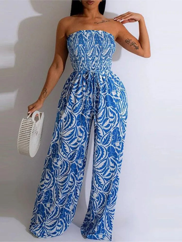 Ameliora™ | Elegant Backless Abstract Print Jumpsuit
