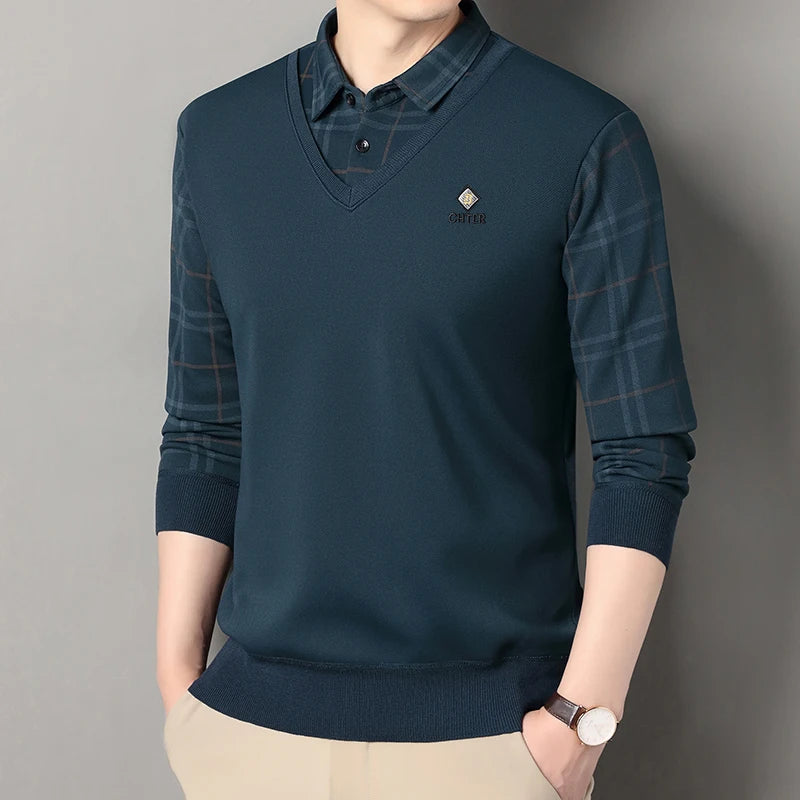 SeoulLux™ Men’s Velvet Layered Polo Sweater