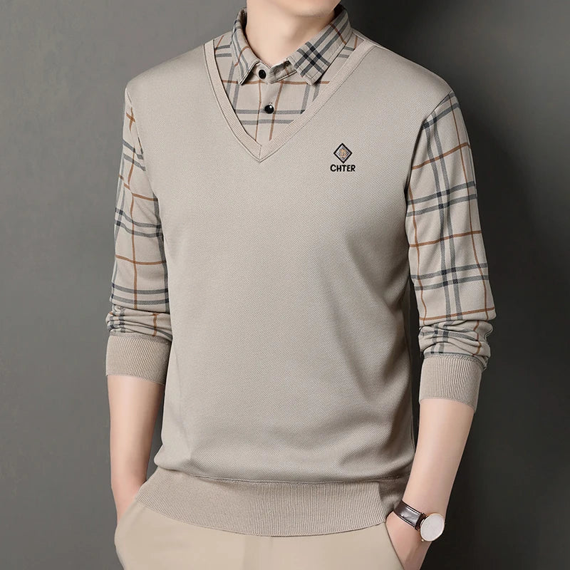 SeoulLux™ Men’s Velvet Layered Polo Sweater