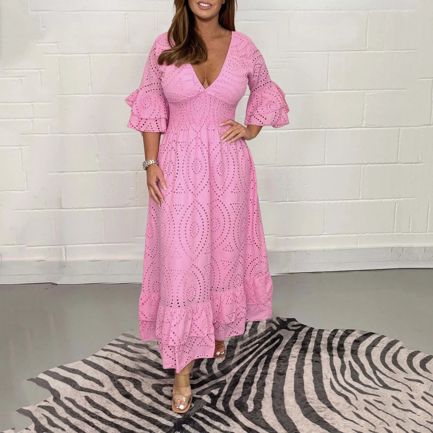 Camellia™ – Elegant Hollow-Out V-Neck Maxi Dress