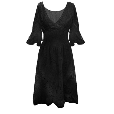 Altheora™ | High-Waist Embroidered Ruffle Midi Dress