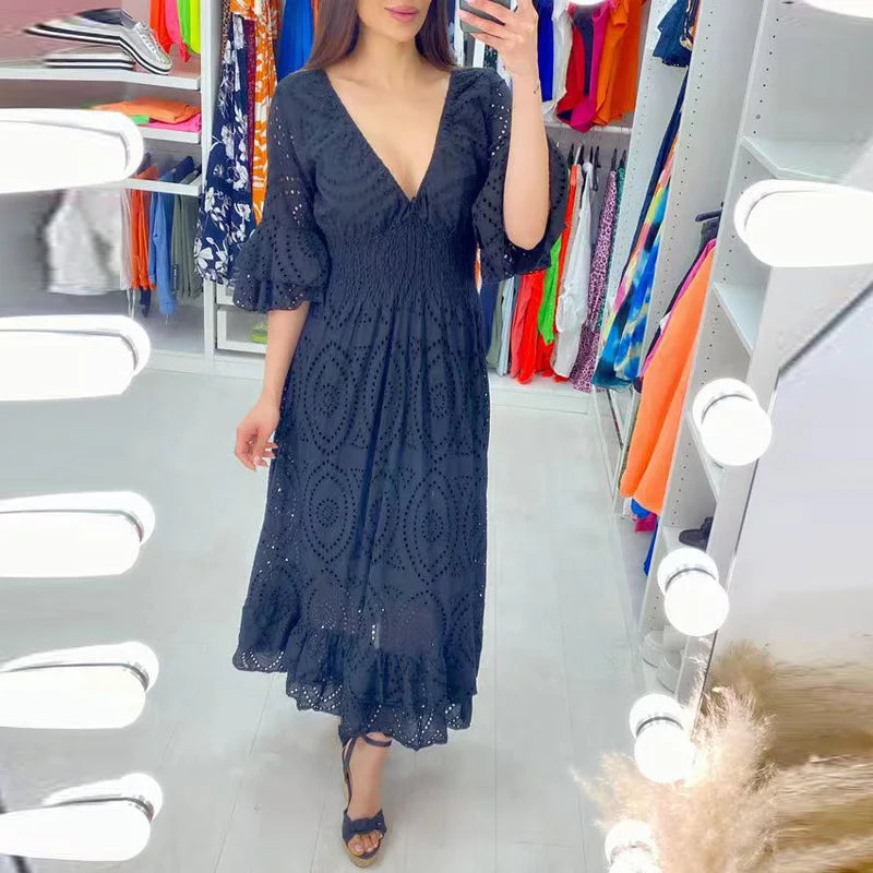 Averielle™ | Embroidered V-Neck A-Line Dress