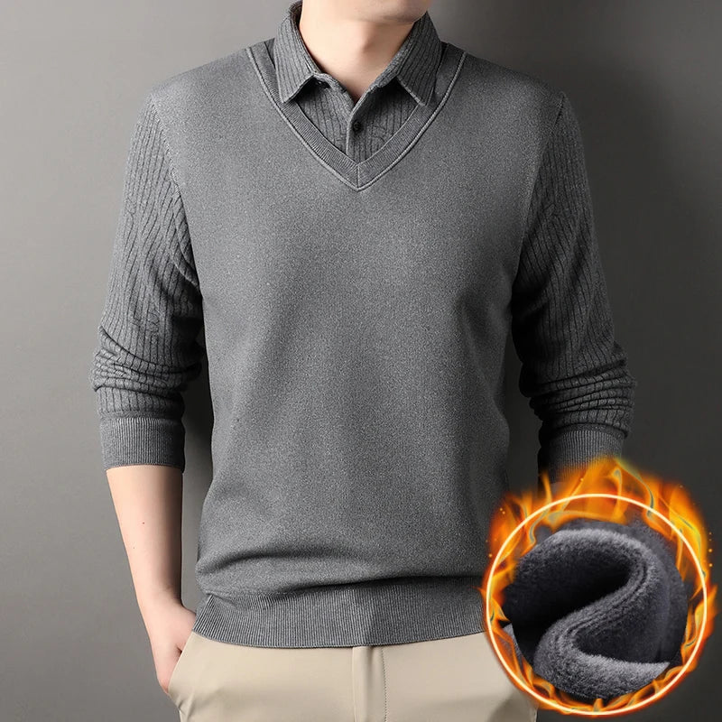 SeoulLux™ Men’s Velvet Layered Polo Sweater