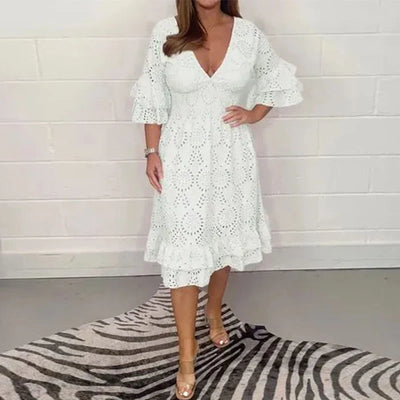 Averielle™ | Embroidered V-Neck A-Line Dress