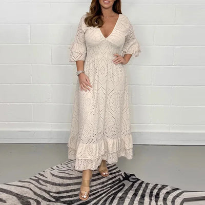 Averielle™ | Embroidered V-Neck A-Line Dress