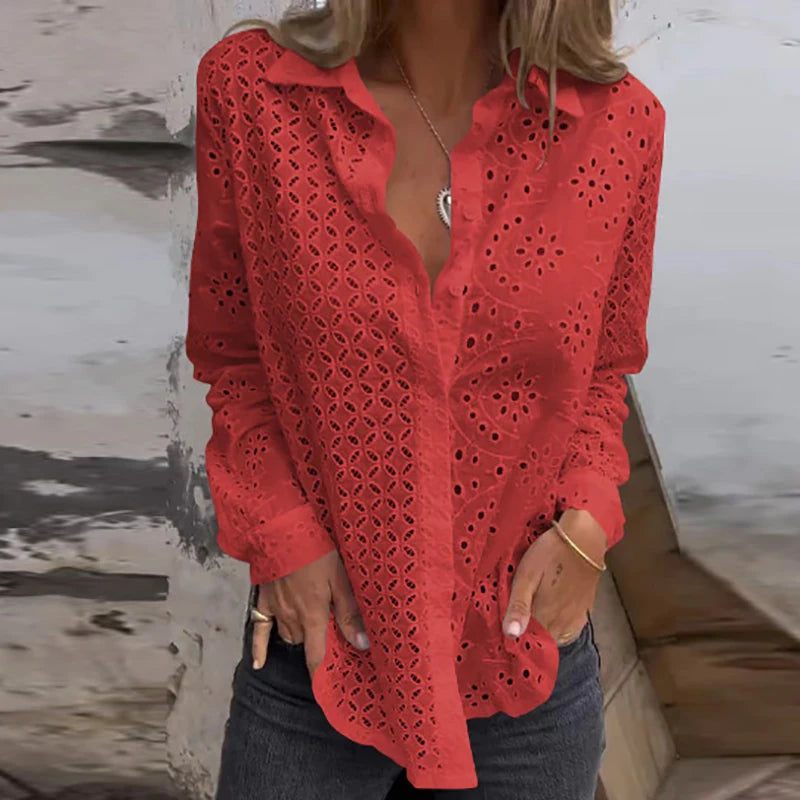 Selvoria™ | Embroidered Crochet Lace Blouse
