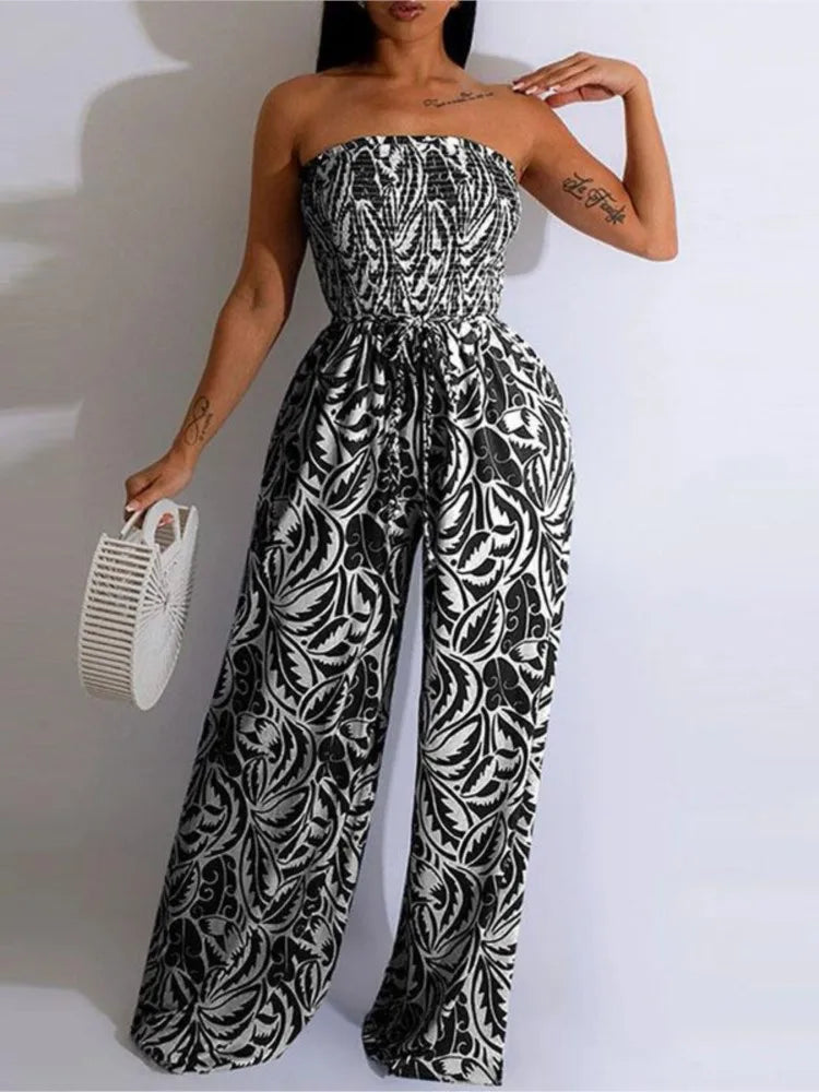 Ameliora™ | Elegant Backless Abstract Print Jumpsuit