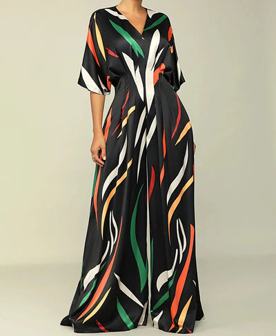 Averelle™ | Printed V-Neck Wide-Leg Jumpsuit