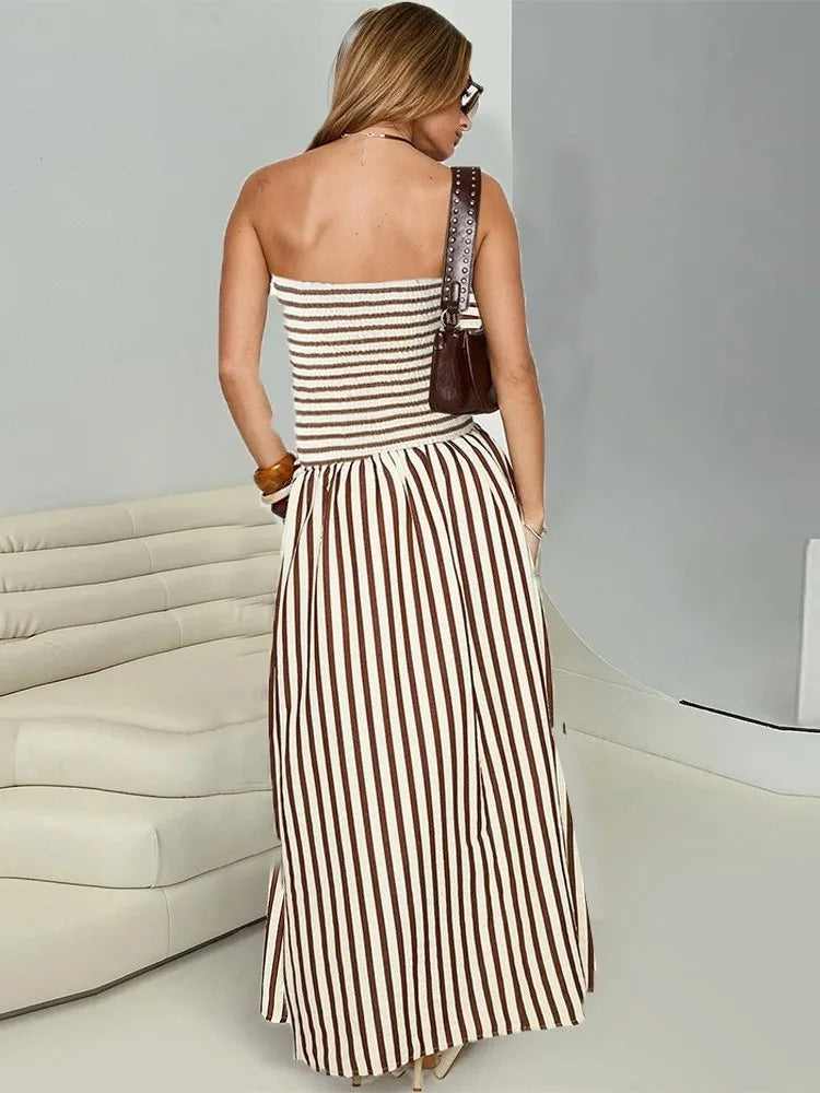 Celestia Striped Mesh Midi Dress