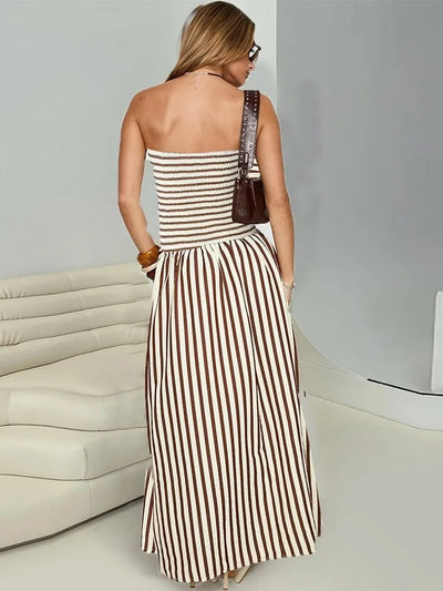 Celestia Striped Mesh Midi Dress