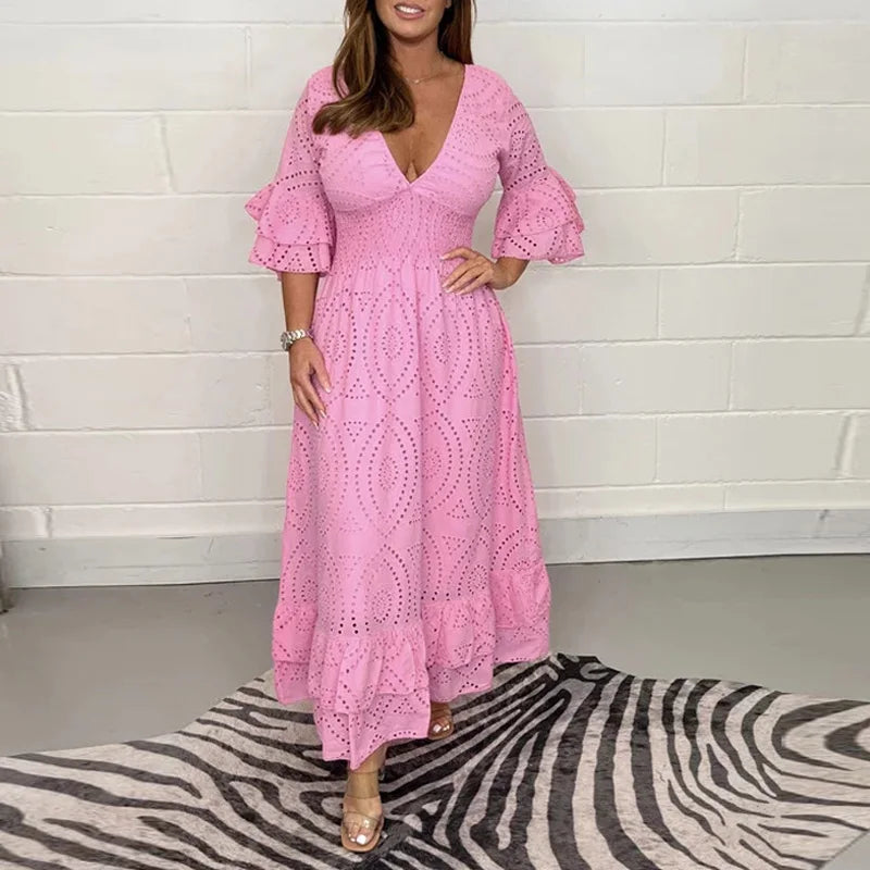 Averielle™ | Embroidered V-Neck A-Line Dress