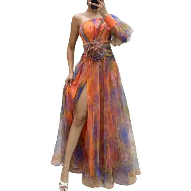 Elorainne™ | One-Shoulder Tie-Dye Formal Gown