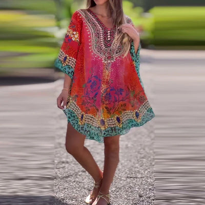 Retro‑Floral Boho Mini Dress
