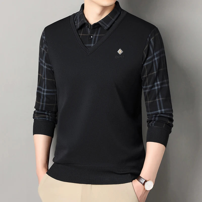 SeoulLux™ Men’s Velvet Layered Polo Sweater