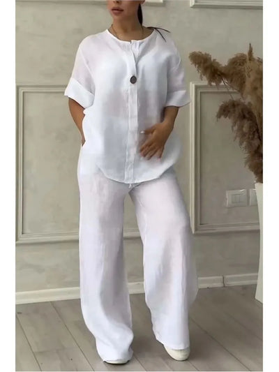 Solenyra™ | V-Neck Long Sleeve Top & Wide-Leg Pants Set