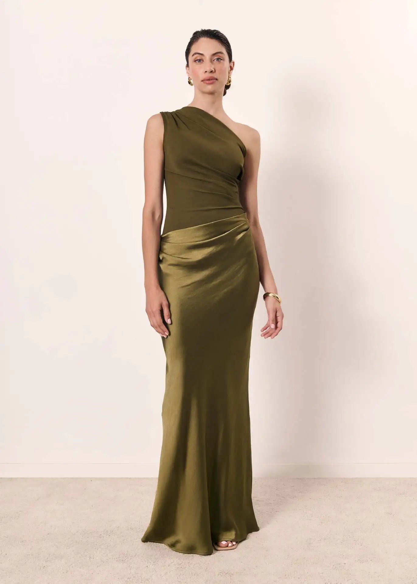 Elowen™ | One-Shoulder Satin Maxi Dress