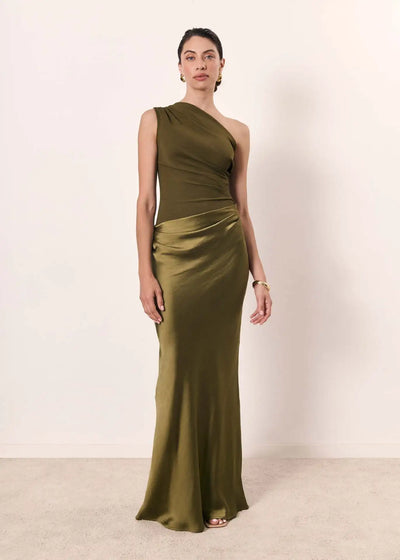 Elowen™ | One-Shoulder Satin Maxi Dress
