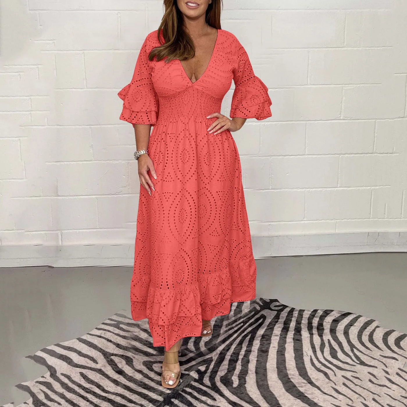 Camellia™ – Elegant Hollow-Out V-Neck Maxi Dress