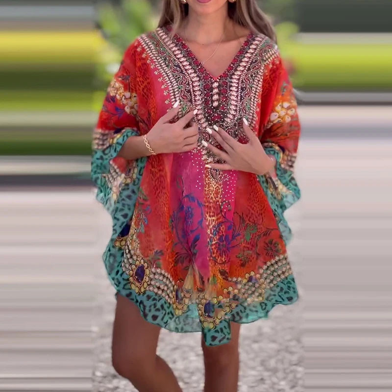 Retro‑Floral Boho Mini Dress