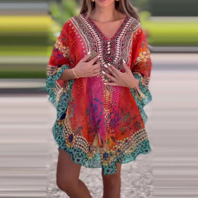 Retro‑Floral Boho Mini Dress