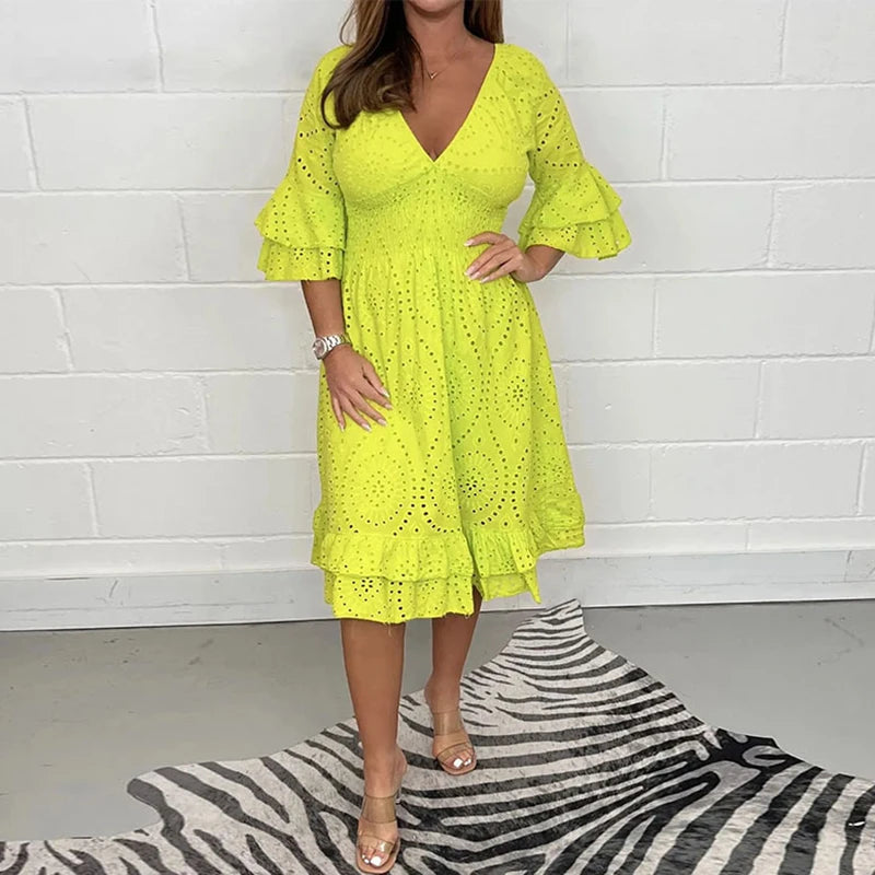 Averielle™ | Embroidered V-Neck A-Line Dress