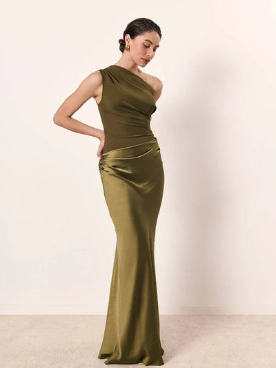 Elowen™ | One-Shoulder Satin Maxi Dress