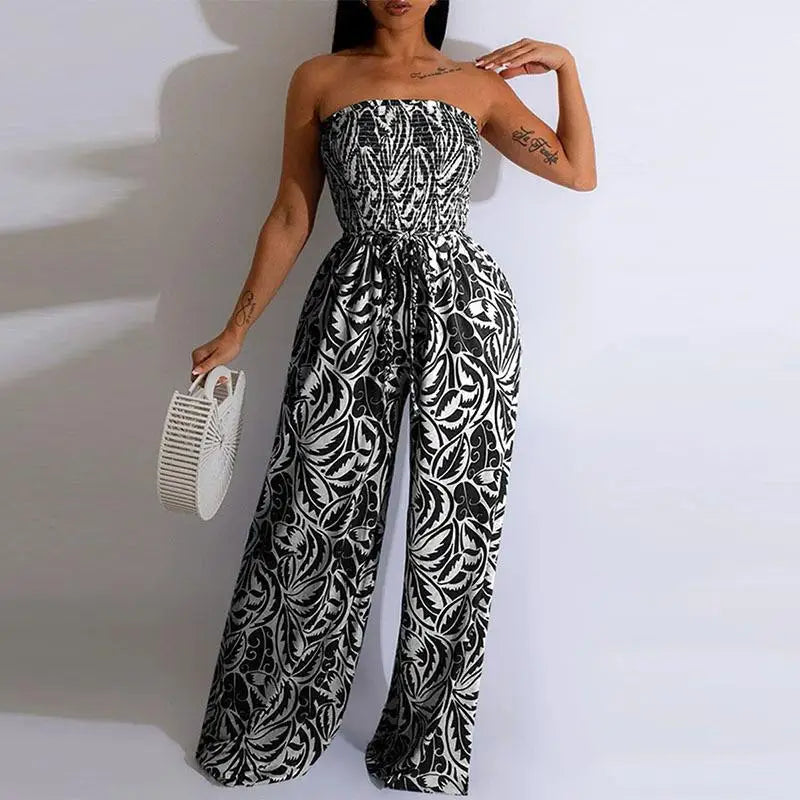 Ameliora™ | Elegant Backless Abstract Print Jumpsuit