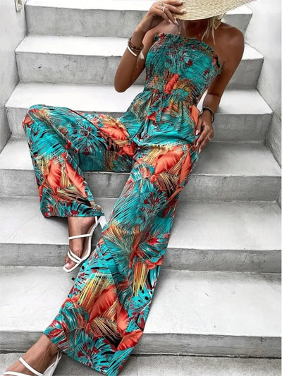 Ameliora™ | Elegant Backless Abstract Print Jumpsuit