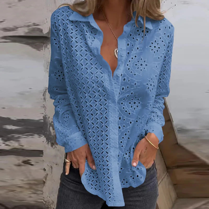 Selvoria™ | Embroidered Crochet Lace Blouse