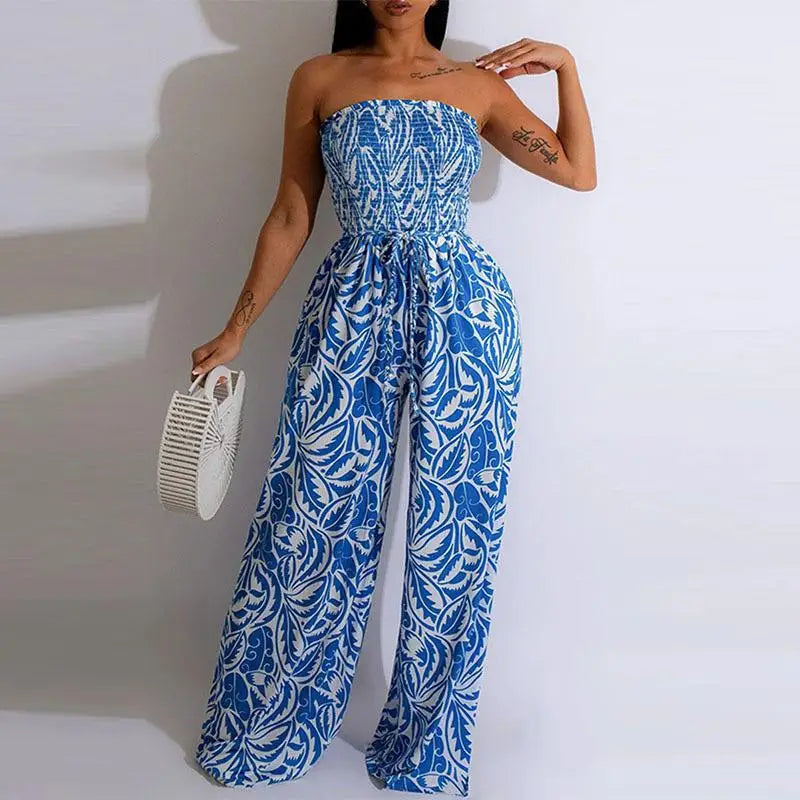 Ameliora™ | Elegant Backless Abstract Print Jumpsuit