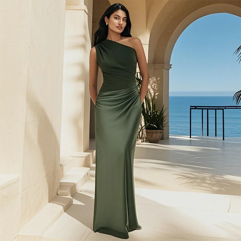 Elowen™ | One-Shoulder Satin Maxi Dress