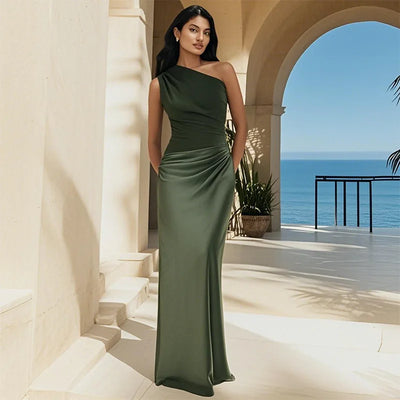 Elowen™ | One-Shoulder Satin Maxi Dress