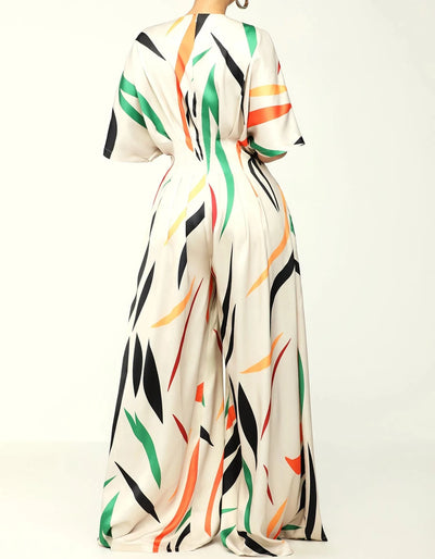 Averelle™ | Printed V-Neck Wide-Leg Jumpsuit